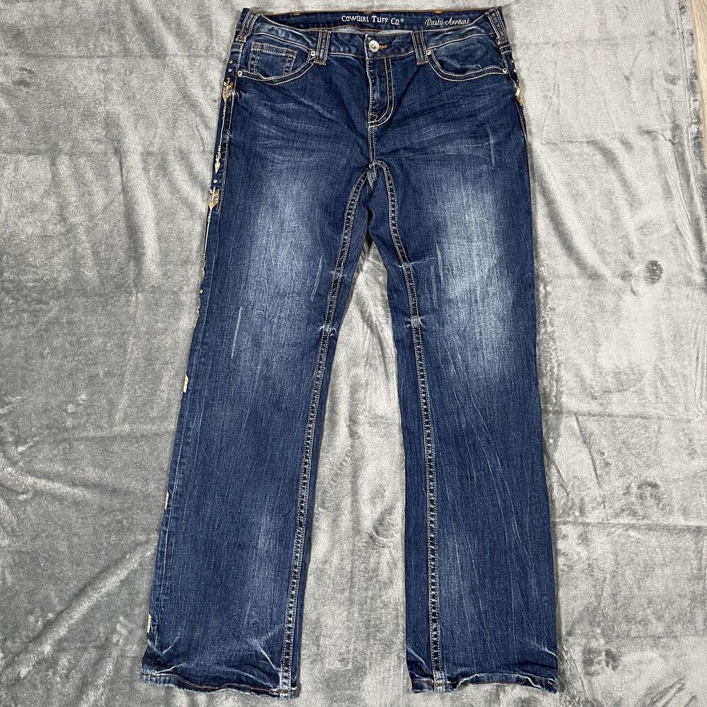 Cowgirl Tuff Co Rusty Arrows Jeans Womens 34x35 Blue Medium Wash Bootcut Denim